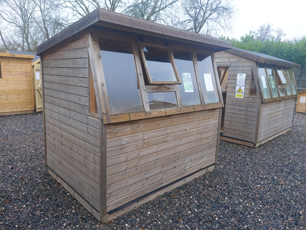 Single pot shed 8x6' front left corner view Single pot shed 8x6' front left corner view